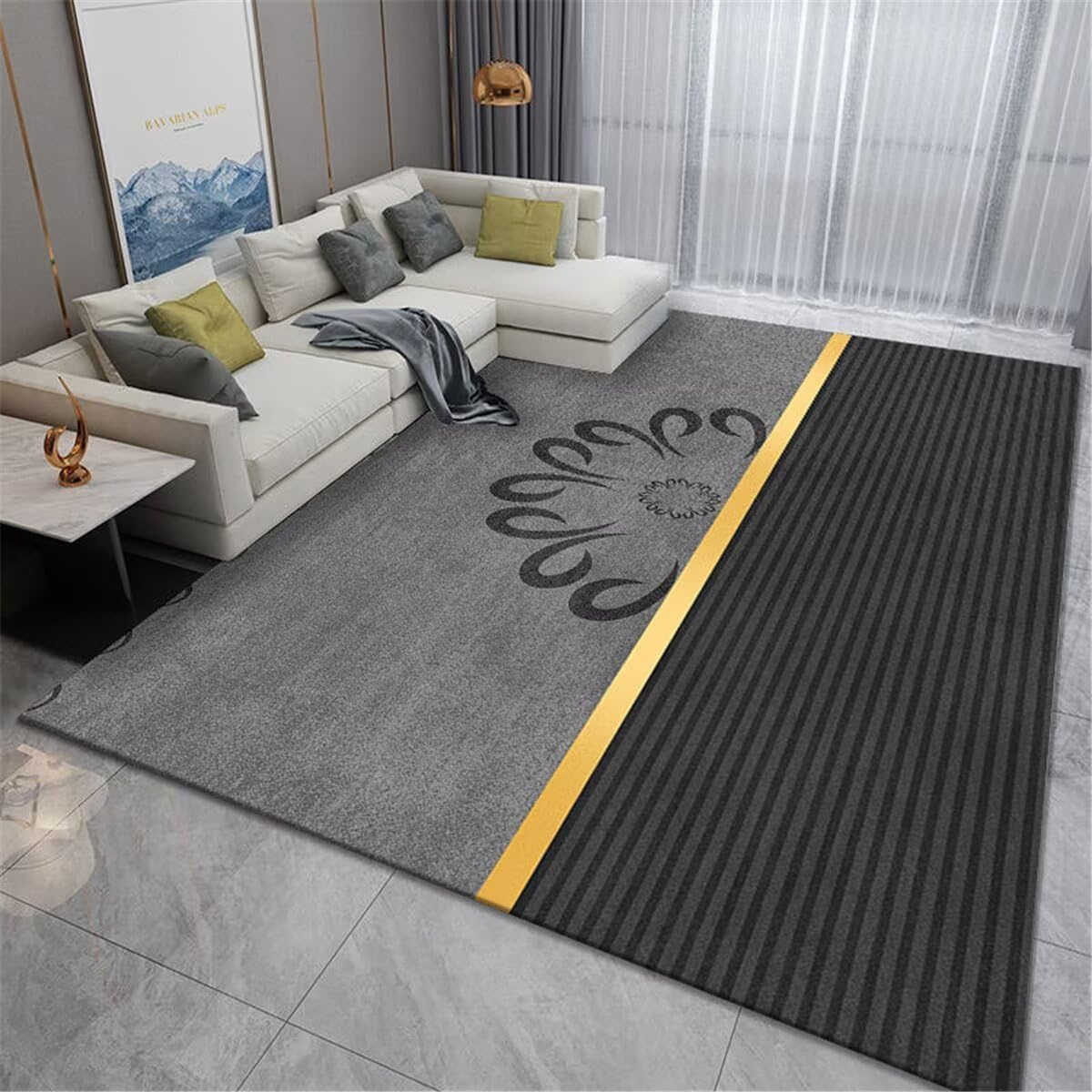 Tapis les lignes de tapis gris style moderne pour décoration salon