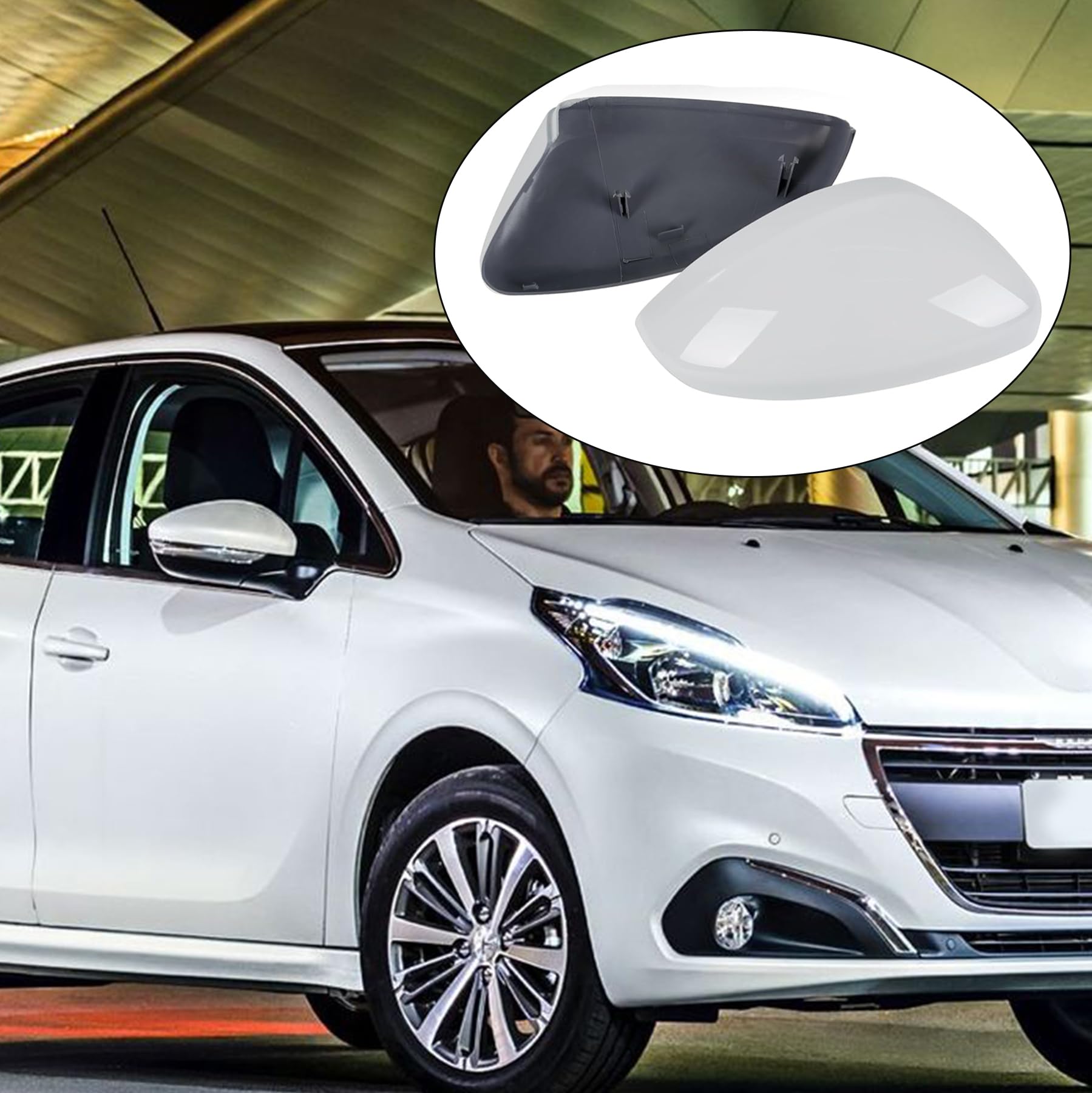 1 paire de coques de rétroviseur extérieur pour Peugeot 208 2012-2019, Opel Corsa F/Mokka B 2019-2025, capuchons de rétroviseurs, gauche et droite (Blanc)
