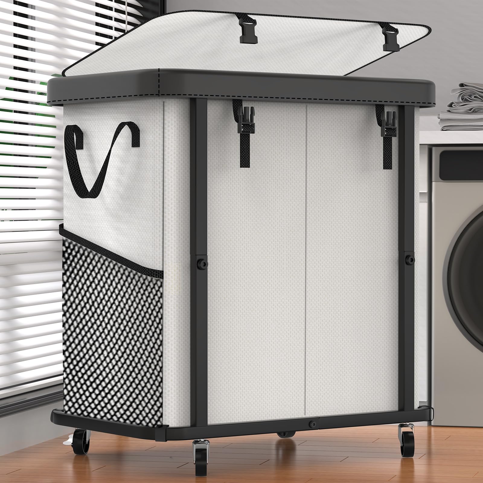 Laundry Basket with Wheels,190L (50 Gal) Laundry Hamper 2 Setion - Beige