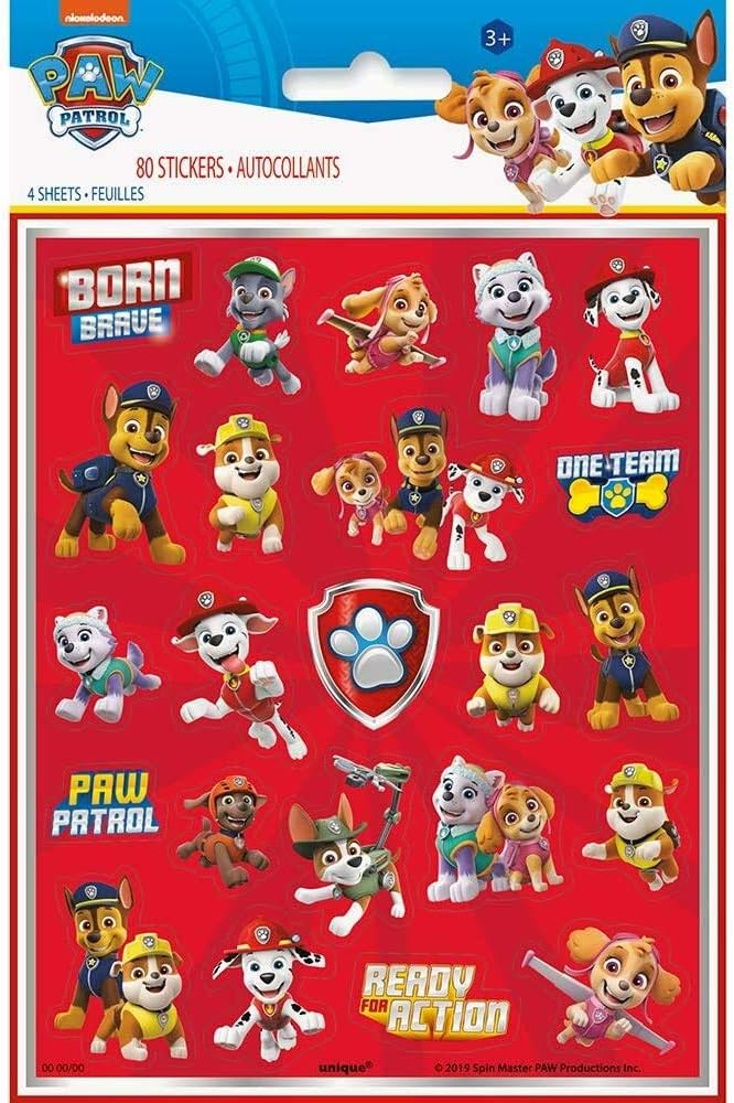 Paw Patrol stickers, 4 sheets of 20 - Party bag fillers