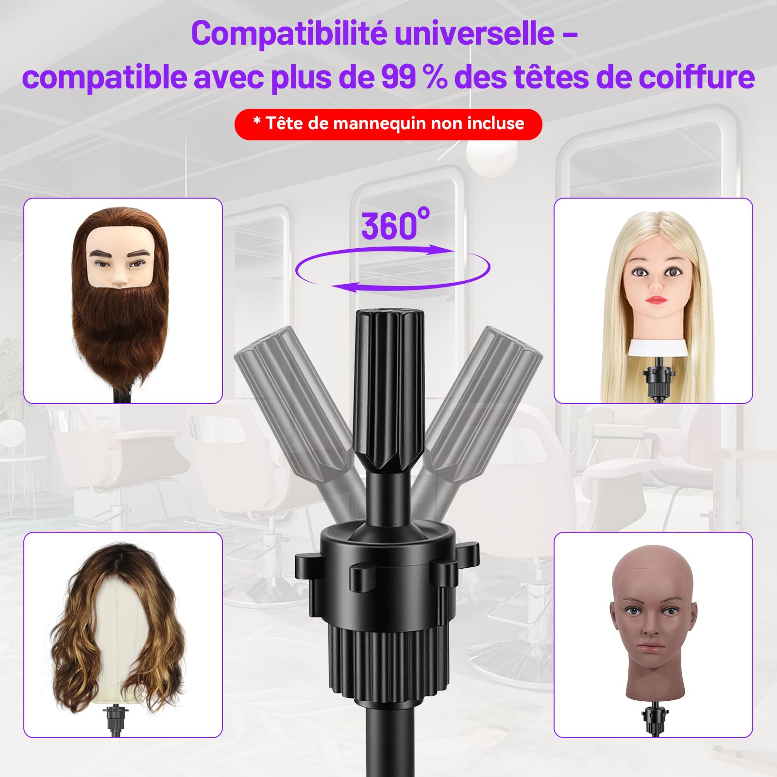TwoWin Support de Tête de Mannequin Réglable 59-140 cm, 23,2-55 Pouces Trépied pour Perruques, Porte Perruques avec Base Antidérapante, Idéal pour l‘Entraînement en Coiffure et Cosmétologie