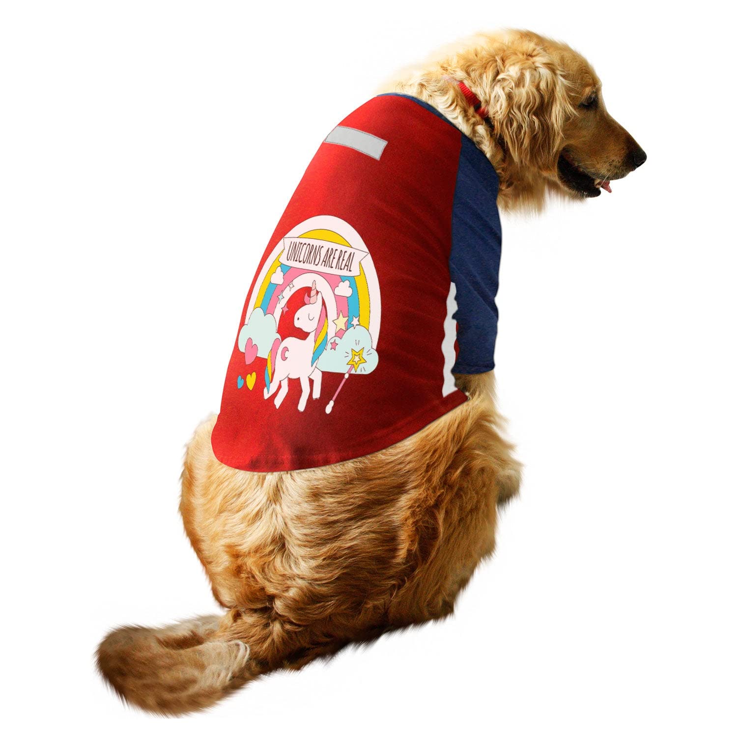 Raglan Dog Tee Unicorn Printed Reflective Full Sleeves Dog T-Shirt/Apparel/Clothes/Tees Gift for Big Dogs.Red/Navy/XL (Retrievers, Labs etc.)