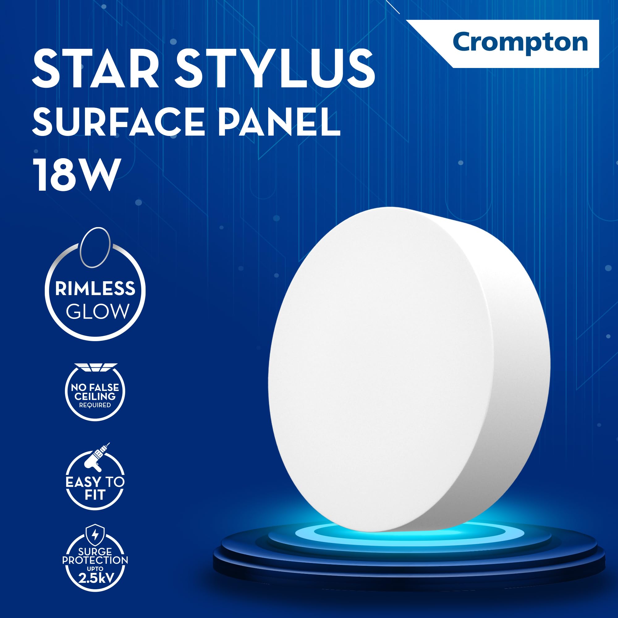 Crompton Platina Star Stylus Surface Panel 18W LED Round (Pack of 2, Natural White) - Image 2 thumbnail