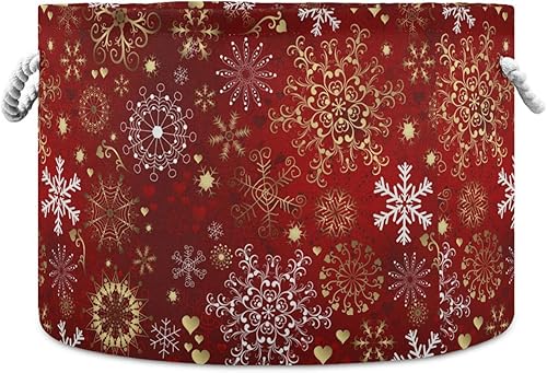 Cesta de almacenamiento grande de Navidad, copos de nieve blancos y dorados, caja de almacenamiento de juguetes, contenedores organizadores con