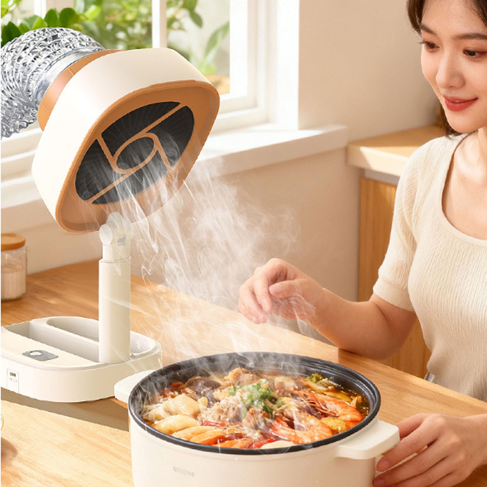 Chrees Extractor de Cocina de Escritorio Compacto, Campana Extractora Portátil Ligera para Uso en Interiores y Exteriores