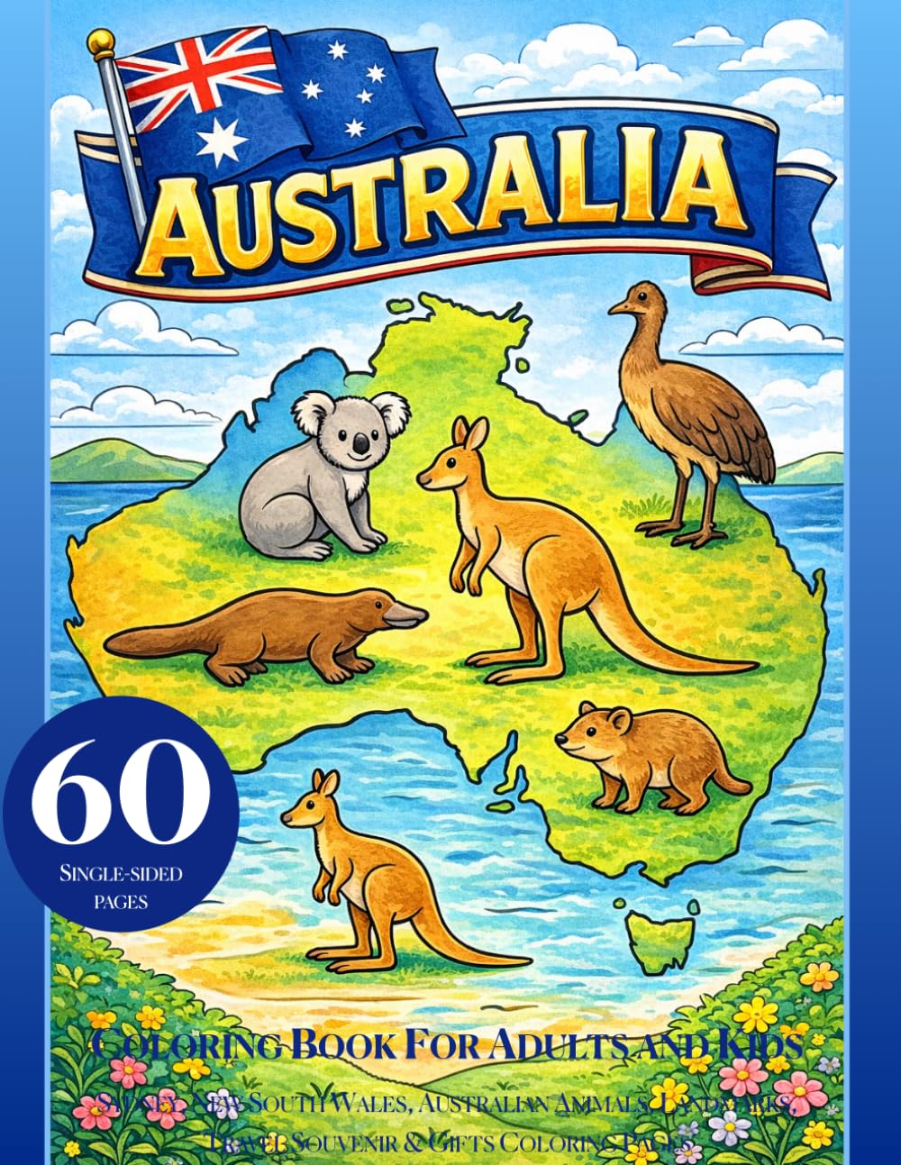 Australia Coloring Book for Adults and Kids: Sydney, New South Wales, Australian Animals, Landmarks, Travel Souvenir & Gifts Coloring Pages