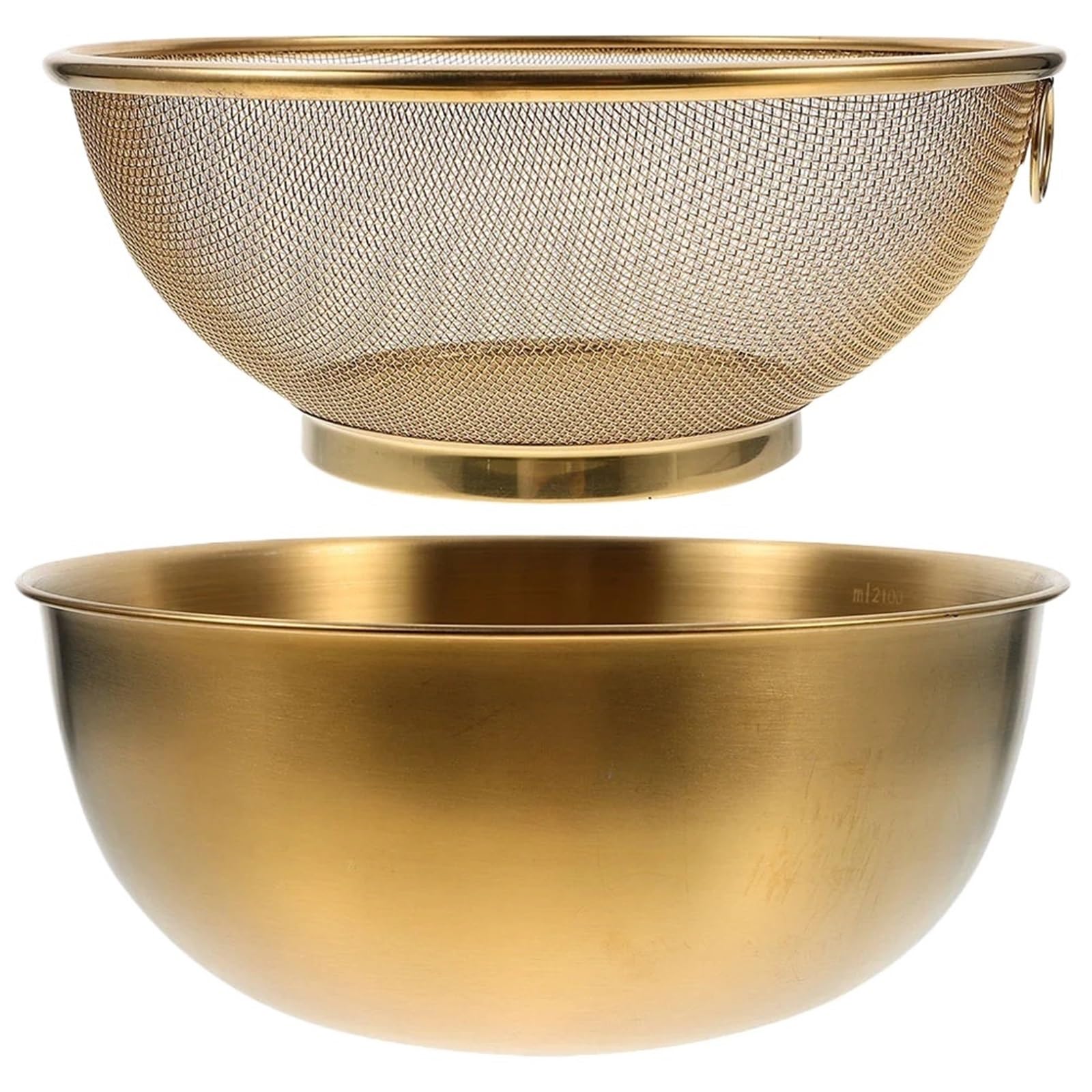 Colador De Arroz De Acero Inoxidable Juego de colador acero inoxidable con cuenco, lavabo for lavar arroz, escurridor verduras, malla fina, for mezclar, 1(Golden)