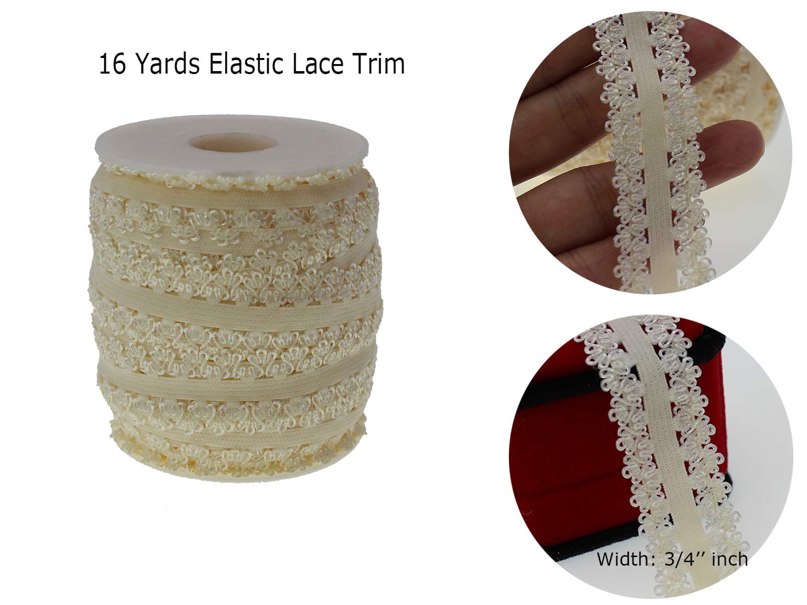 Un rollo de 16 yardas 3/4 '' borde de picot elástico, bordes con volantes y correas elásticas, encaje para diademas (beige)