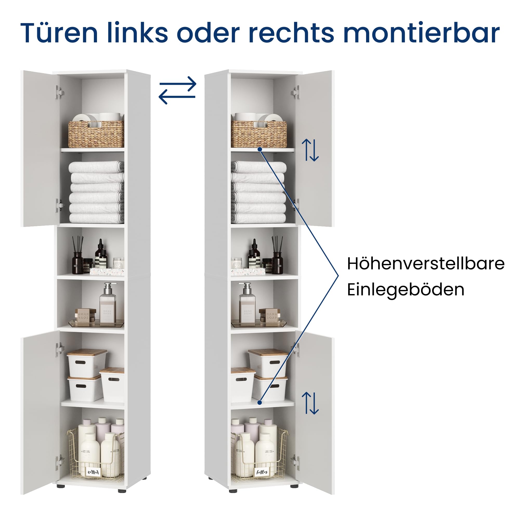 Home Collective Badezimmerschrank schmal - Hochschrank Badschrank mit 6 Fächern, Badezimmer Aufbewahrung, Mehrzweckschrank für Bad, Keller & Hauswirtschaftsraum | 35x35x187 cm (BxTxH) | Weiß