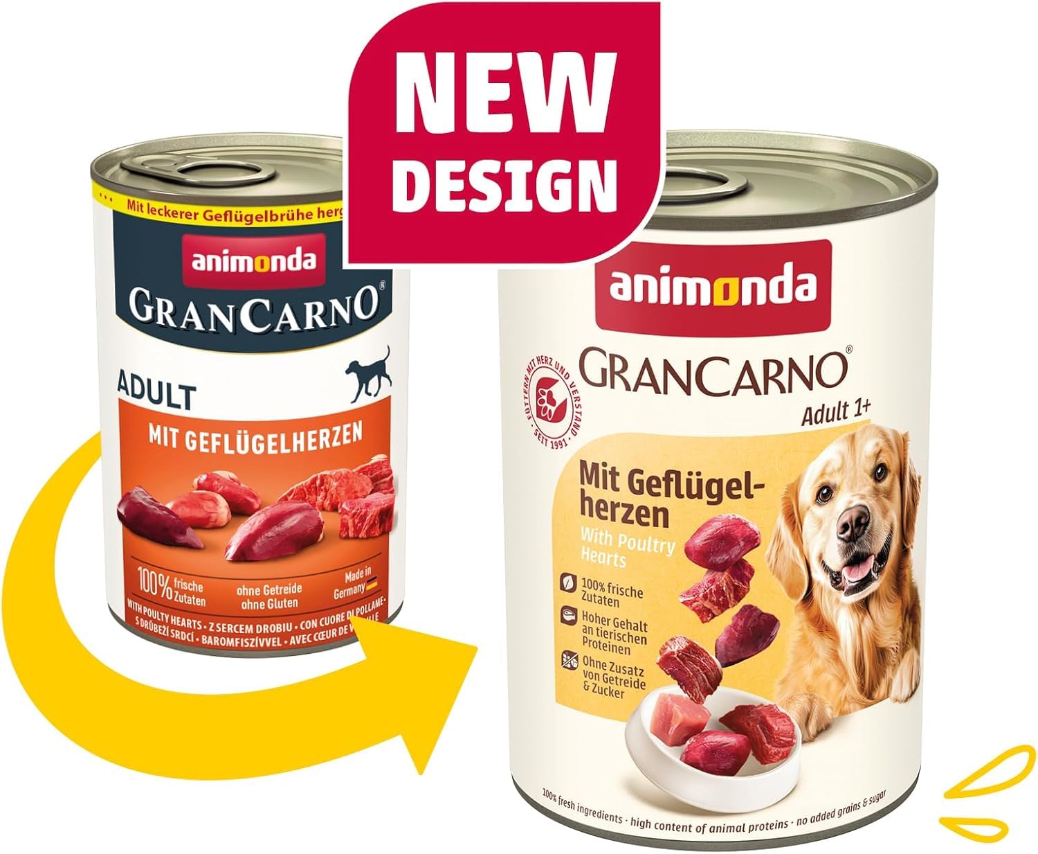Animonda GranCarno Adult,Mokra karma dla doroslych psów, z Drobiowymi Sercami, 6 x 400 g