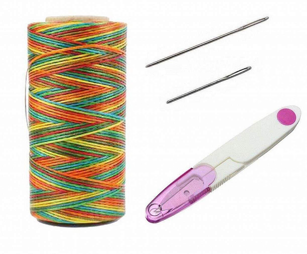 ZHONGJIUYUAN 1mm Durable 260 Meters (Rainbow Colour) Leather Sewing Waxed Thread Cord Wax Sail with Large Eye Needle and Thread Cutter Kit for DIY Handicraft Tool Hand Stitching Thread