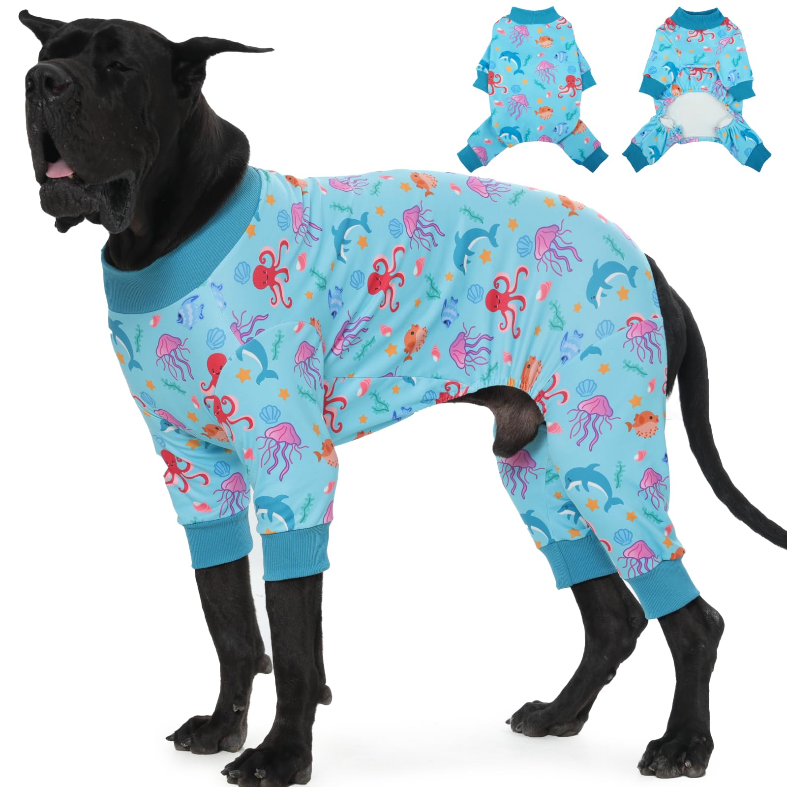 Katzinst Hund Pyjamas 5XL, Einteiliger Hundeoverall für Große Hunde, Weich und Hautfreundlich Schlafanzug für Hund, Wundschutz, Anti-Lecken nach Operationen | Blau - 5XL
