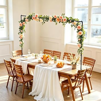 Over The Table Rod Stand with Clamps Adjustable 28"-69" Tall 31"-98" Length Table Arch Stand Hanging for Wedding Birthday Party Halloween Christmas Party Black