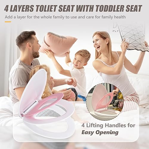 Miniatura 2 de TIRYIUOU Asiento de inodoro alargado de 4 capas con asiento para niños pequeños, asiento de inodoro para entrenamiento para ir al baño, accesorio