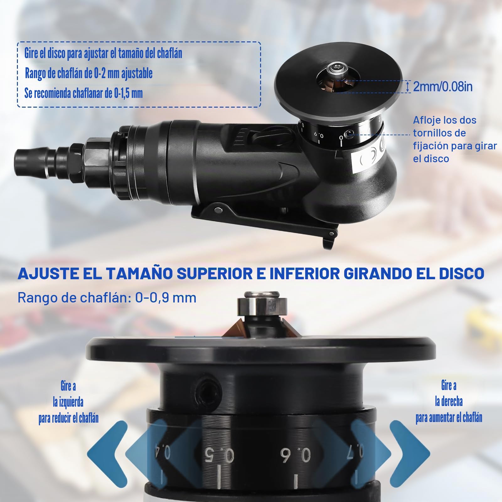Mini máquina de biselado neumática, portátil máquina de acaparamiento neumática, esquina de arco de 45° de 30000 RPM con entrada de aire de 1/4 pulgadas para recortar chaflán y desbarbado (C&R)