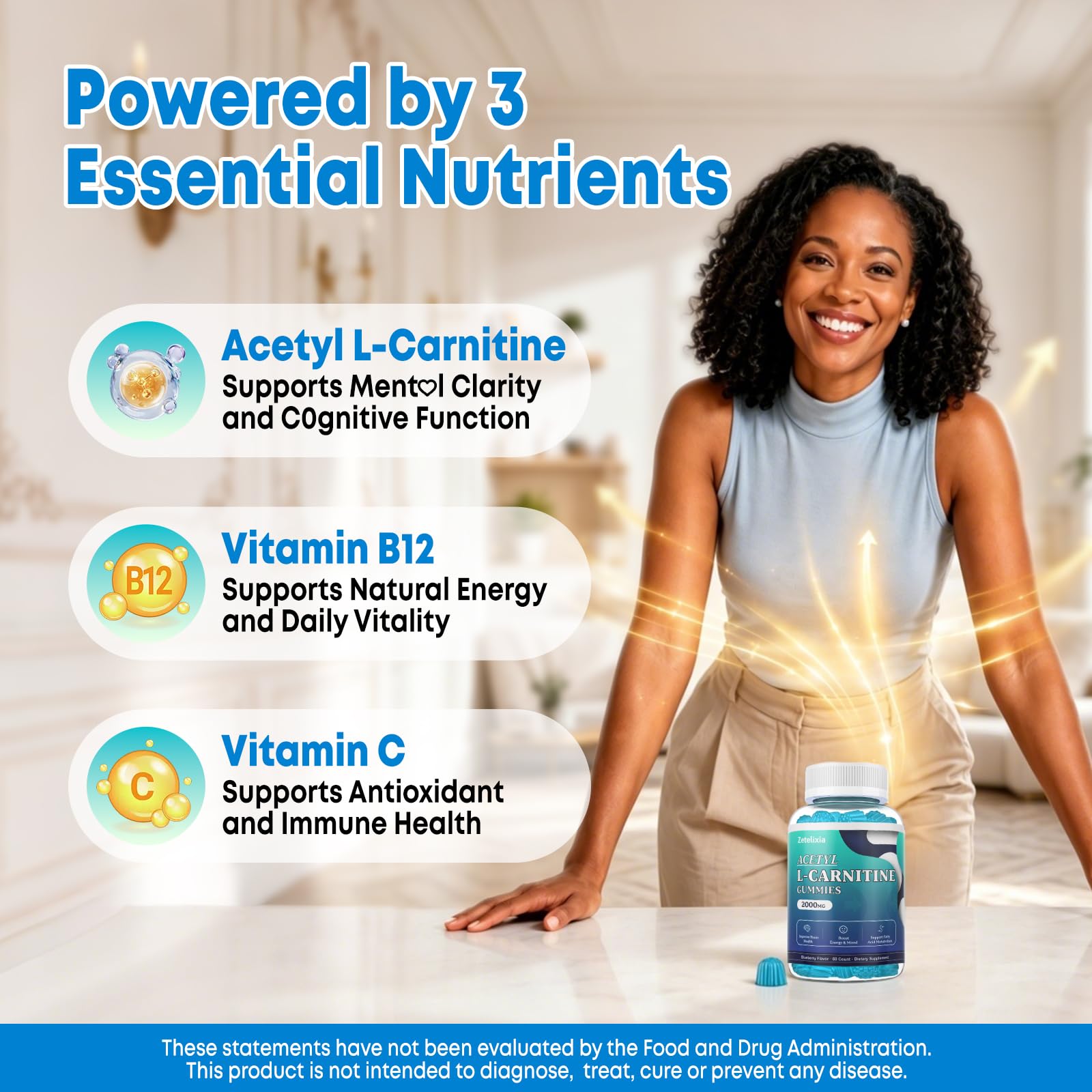 Sugar Free Acetyl L-Carnitine Gummies, L-Carnitine Supplement for Women & Men, with Vitamin C & B12, ALCAR for Energy, Brain & Heart Health Support, Vegan, Non-GMO, 60 Count — Amazon image 4