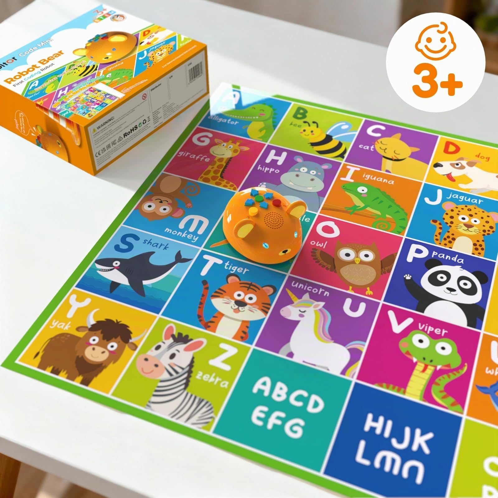 Apitor Robot Bear, Programmierroboter für Kinder ab 3 Jahre, Bildschirmfreies Erstes Coding-Spielzeug mit 7 Tasten, Lernroboter mit interaktiven Lichtern/Sounds, STEM Geschenk für Jungen & Mädchen