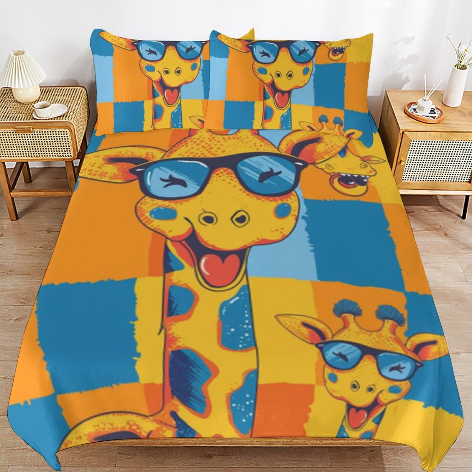 Parure de lit d'hiver en microfibre douce avec 2 taies d'oreiller motif girafe