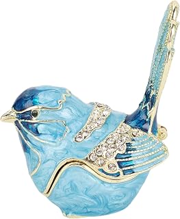 Crystal Bird Jewelry Box, Bird Trinket Box Hung with Crystals Metal Enamel Jewelry Box Necklace Hoop Earrings Storage Birds Figures Home Decor for Hoop Earrings Necklace (Blue)