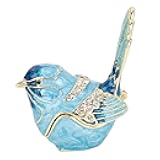 Yunir Bird Trinket Box, Hinged Enamel Jewelry Box with Crystal, Birds Figurines for Ring Earring Storage, Home Decor (Blue)
