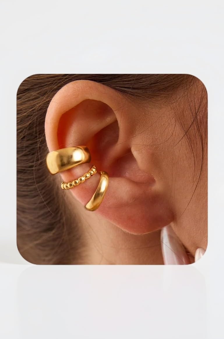 3Pcs Big/Thin Ear Cuffs Non Piercing for Women - Dainty 14K Gold Plated Cuff Earring Trendy Cubic Zirconia Ear Cuff for Women Cartilage Jewelry Gift