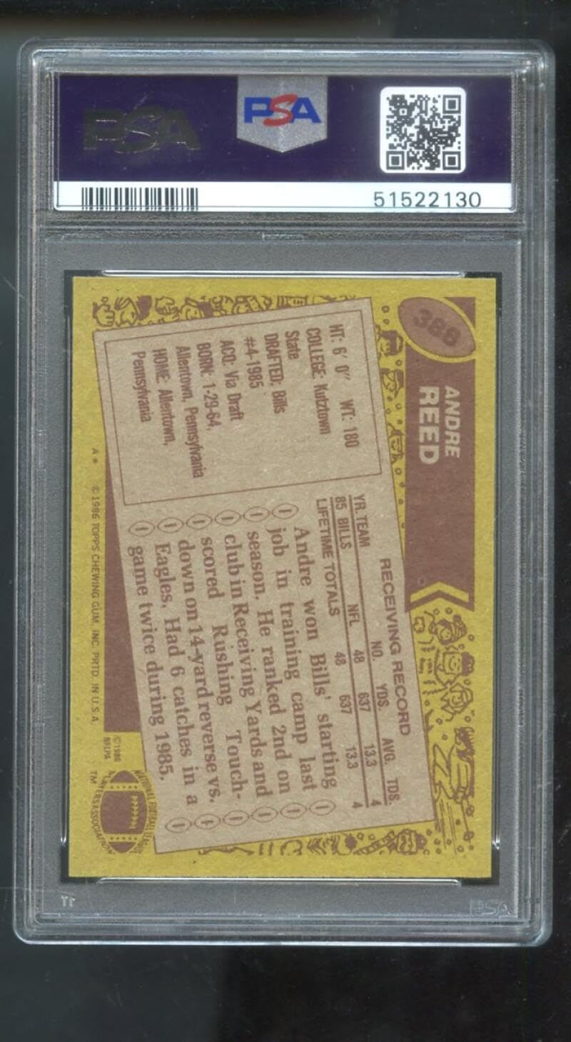 1986 Topps #388 Andre Reed ROOKIE RC PSA 8 Graded Football Card RC Bills NM-MT