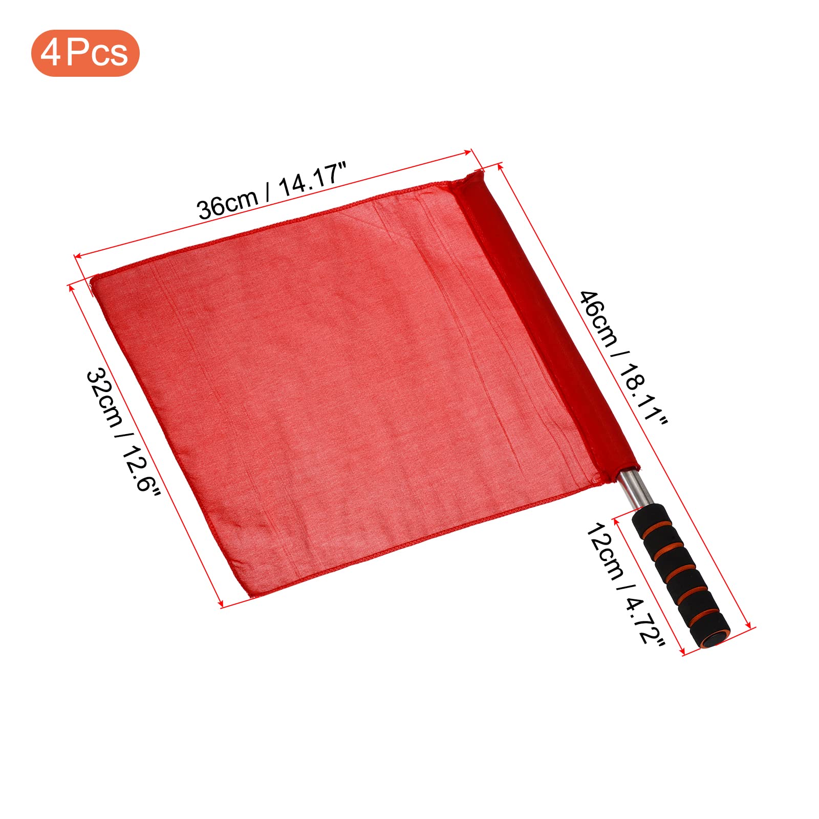 PATIKIL Árbitro Bandera, 4 Paquete Inoxidable Acero Poste Esponja Manija para Fútbol Cancha y Campo Deportes Línea Juez Comando Mano Señal, Rojo