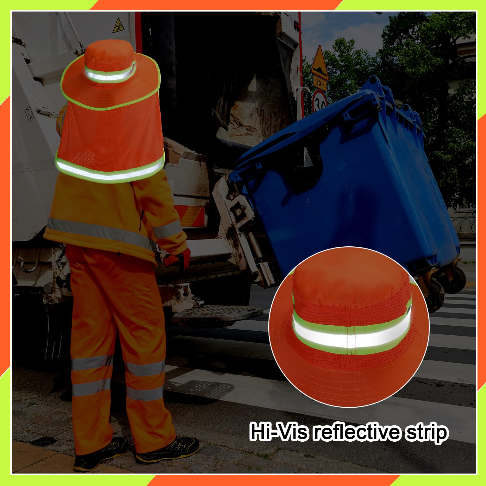 6 sombreros de seguridad reflectantes de alta visibilidad con solapa para el cuello, sombrero tipo boonie de ala ancha, sombreros de trabajo transpirables para trabajadores