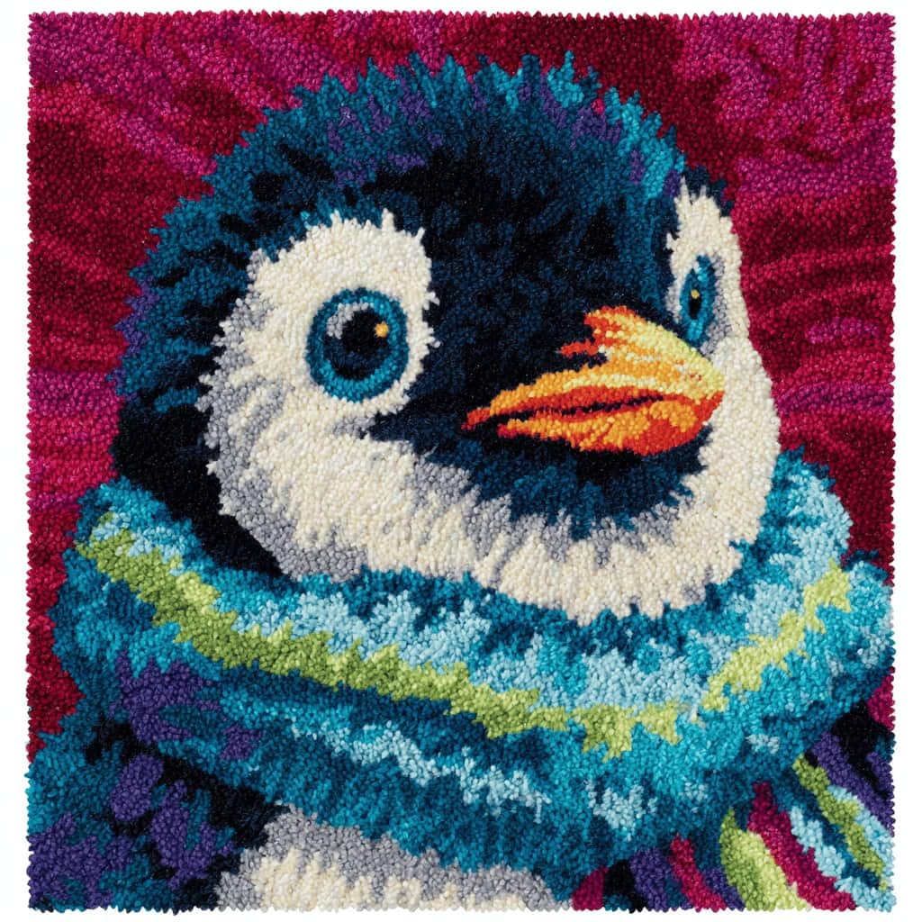 Kitquiver Latch Hook Kits for Adults Penguin Rug Cover Pillowcase Beginner DIY Needlework Embroidery Kits Handmade Set Craft Sofa Home Decor 43X43Cm