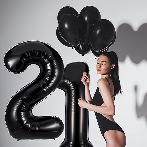 Miniatura 4 de Globos negros de 40 pulgadas con el número 10, globos grandes de papel de aluminio Nmuber para niños y niñas, globo gigante grande de Mylar de helio