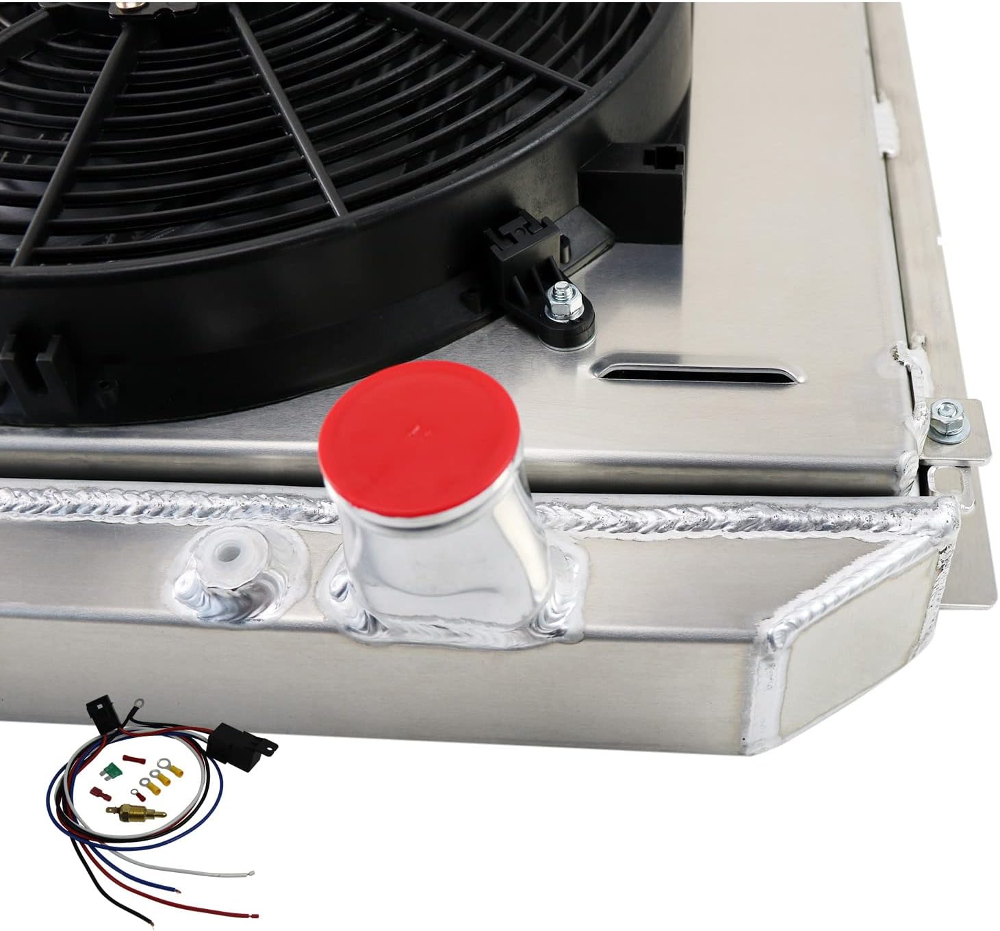 Full Aluminum 3 Row Radiator + Shroud 14"Fan + Relay Compatible For 1967-69 Ford Mustang/67-68 Mercury Cougar 4.7L 5.0L