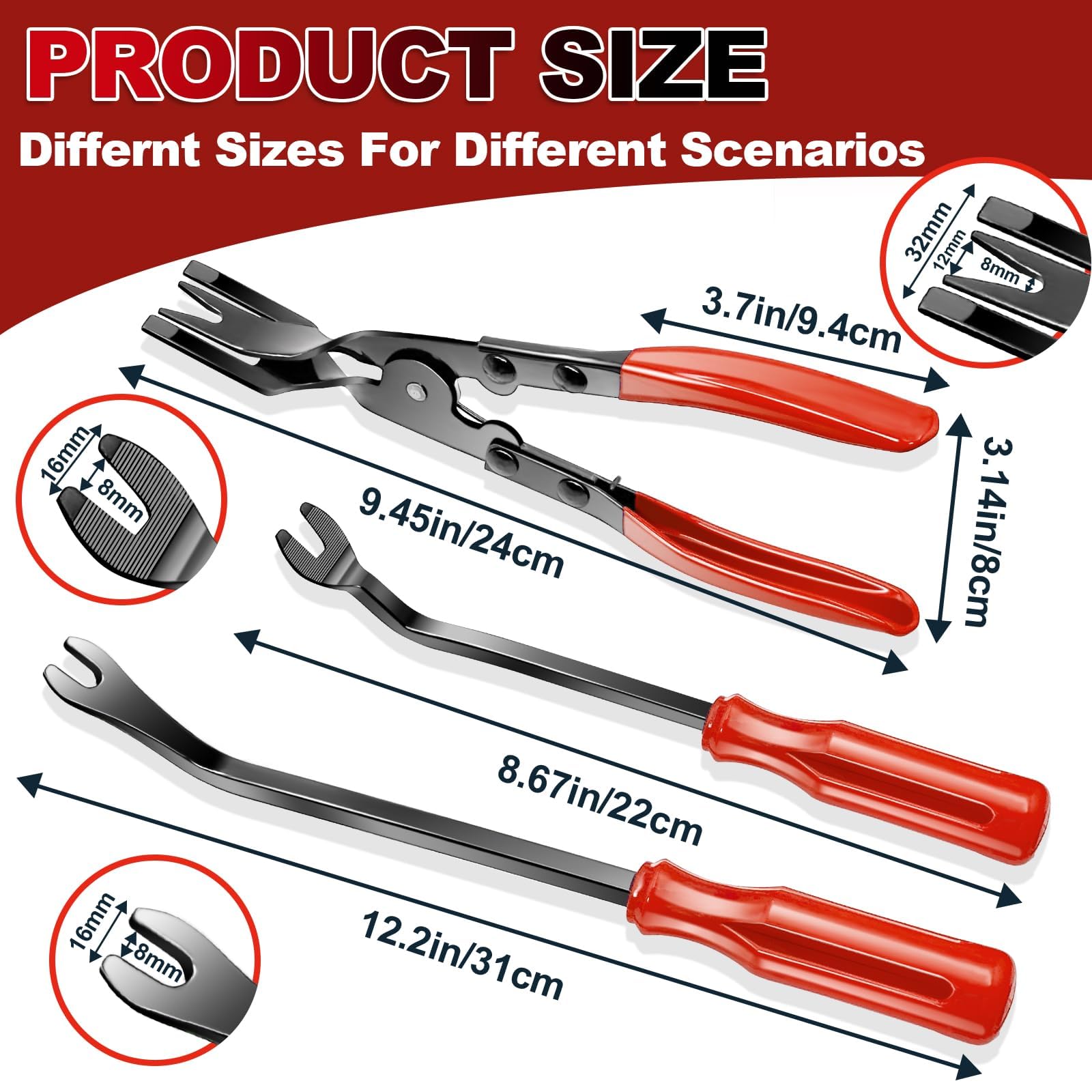 Keze 7 Pcs Auto Plastic Trim Removal Pry Tool & Clip Plier Remover Kit for Removal Car Body Upholstery Door Panel Dashboard Automotive Push Rivets Fasteners-Red - Image 2
