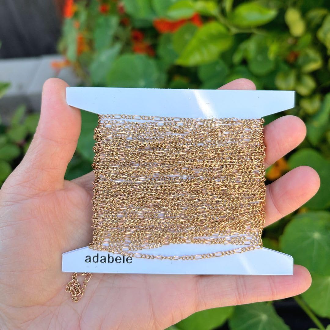 Adabele 33 Feet Diamond Cut Figaro Chain Link Bulk Raw Copper Uncoated 4.6x2mm for DIY Craft Jewelry Making CK10-C1