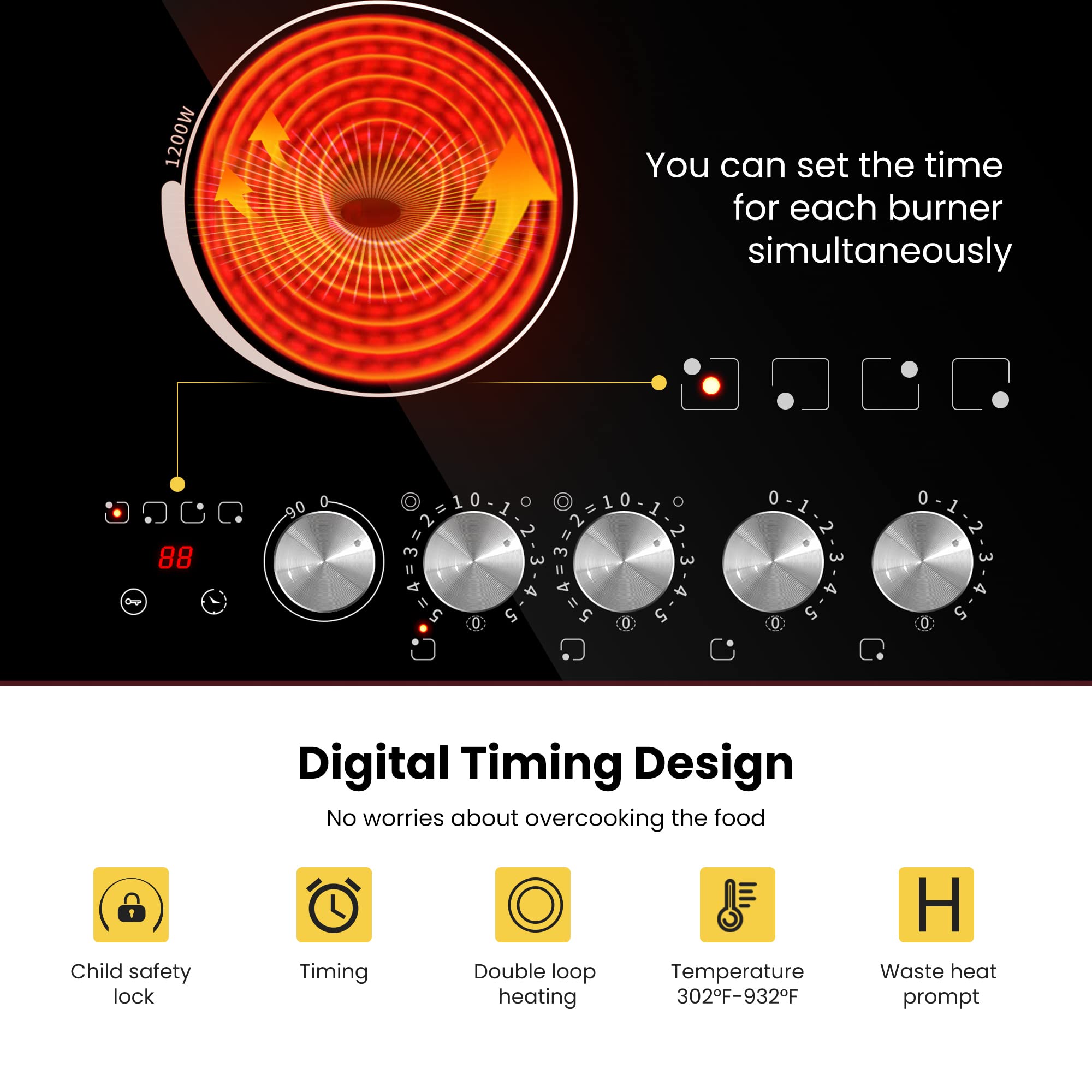 VIVOHOME 29 Inch 4 Burner 7400W Electric Radiant Cooktop