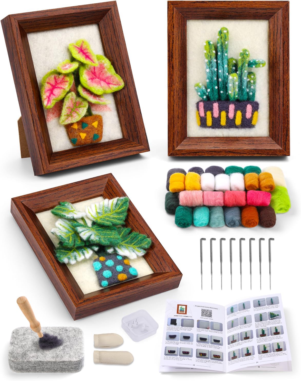 OEHPICC Needle Felting Kits for Beginners Adult, Wool Felting Kit with Frame, Needle Felt Painting Kit with Felting Needles, Fabric Sheet, Instructions -3 Packs