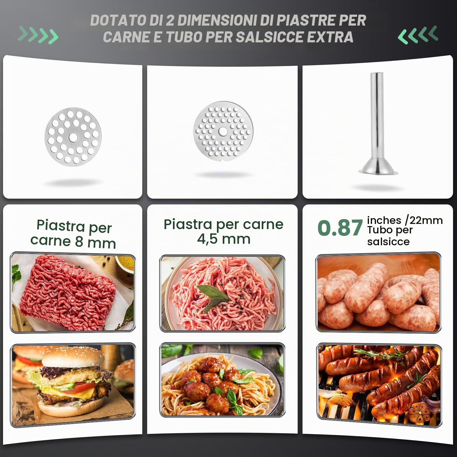 Huanyu Tritacarne in Acciaio Inox con Salsiccia - Tritacarne Manuale Lavabile per Manzo, Maiale e Verdure - M8