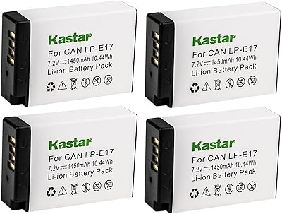 Kastar 4-Pack LP-E17 Battery 7.2V 1450mAh Replacement for Canon LP-E17 LP-E17H, 9967B02 Battery, Canon BG-E18, BG-E18 IR Battery Grip, Canon EOS 750D, EOS 760D, EOS 800D, EOS 850D, EOS 8000D Camera