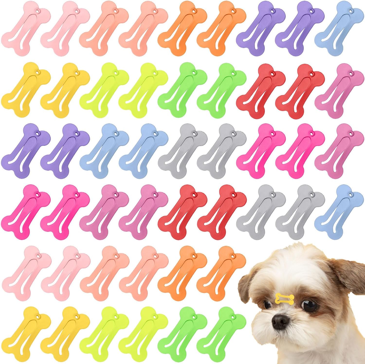 BOYIVI 48 Pieces Hair Clips for Dogs 1 Inch Mini Bone Shaped Snap Pet Hair Barrettes Multicolor Hair Accessories for Dog Cat Puppy Pet