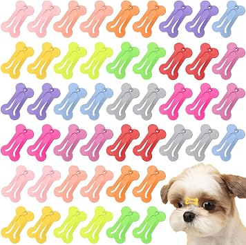 BOYIVI 48 Pieces Hair Clips for Dogs 1 Inch Mini Bone Shaped Snap Pet Hair Barrettes Multicolor Hair Accessories for Dog Cat Puppy Pet
