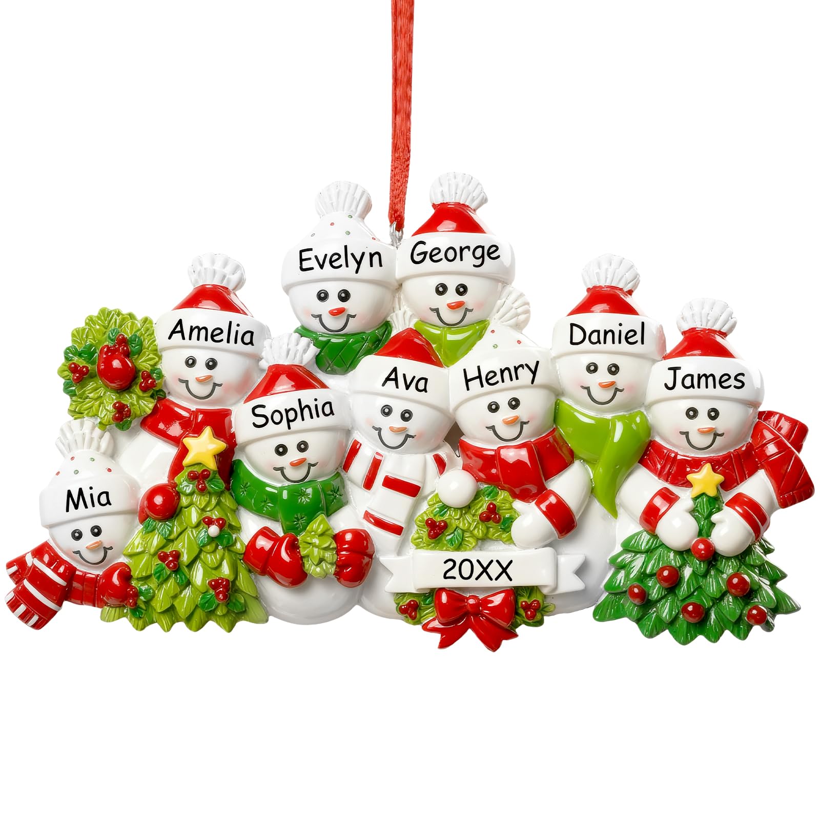 iDIY 2026 Personalized Christmas Ornaments – Family of 9 – Custom Snowman Family Christmas Ornaments with Name, Customized Premium Resin Keepsakes Ornaments for Christmas Tree Decorations