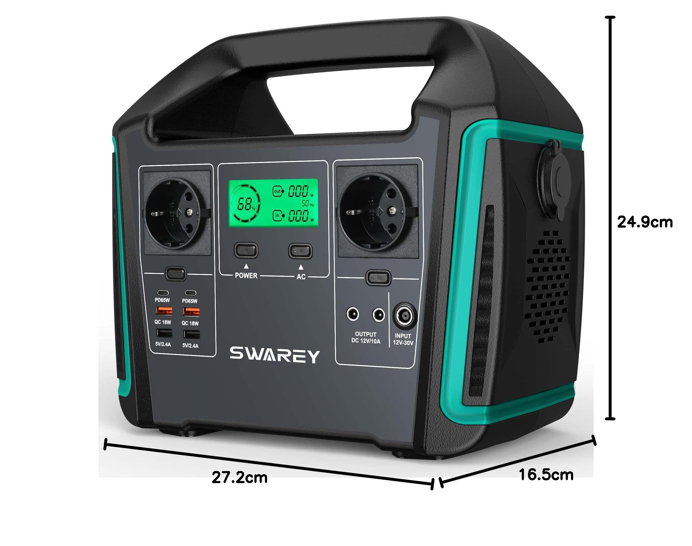 Station d’énergie portable SWAREY S1000 1000W + Panneau Solaire 100W, Capacité 725,76Wh, Recharge Secteur/Véhicule/Solaire, Onde Sinusoïdale Pure, Multiples Ports PD/QC3.0 pour Camping Van Urgence