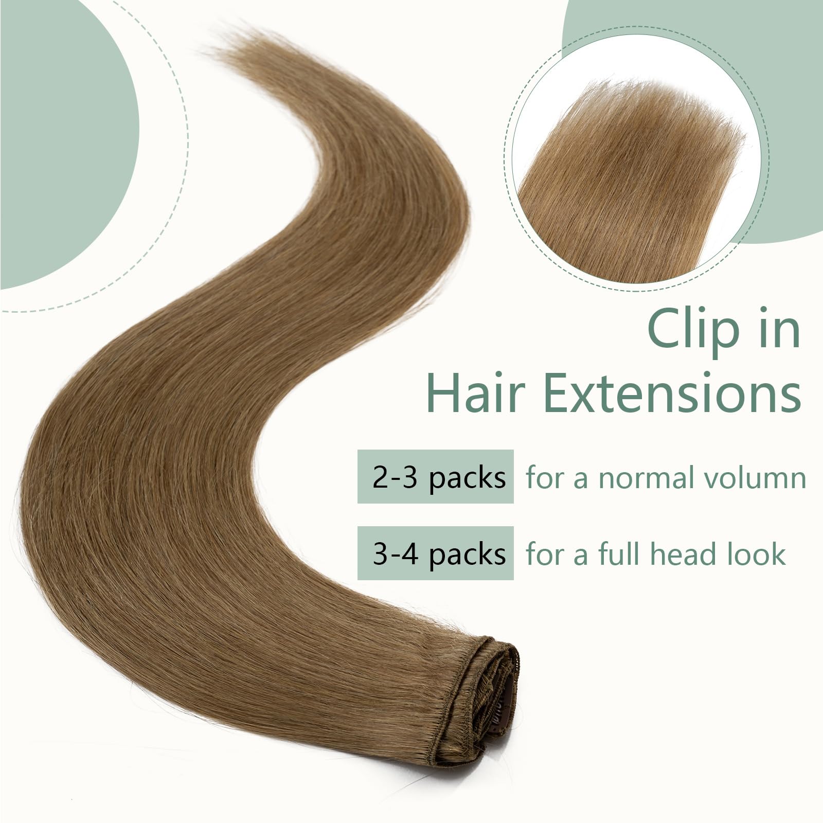 Rich Choices Hair Extensions Clip in Human Hair 16 Inch Light brown Remy Hair Extensions, 8PCS 65g Thin Weft - Image 2