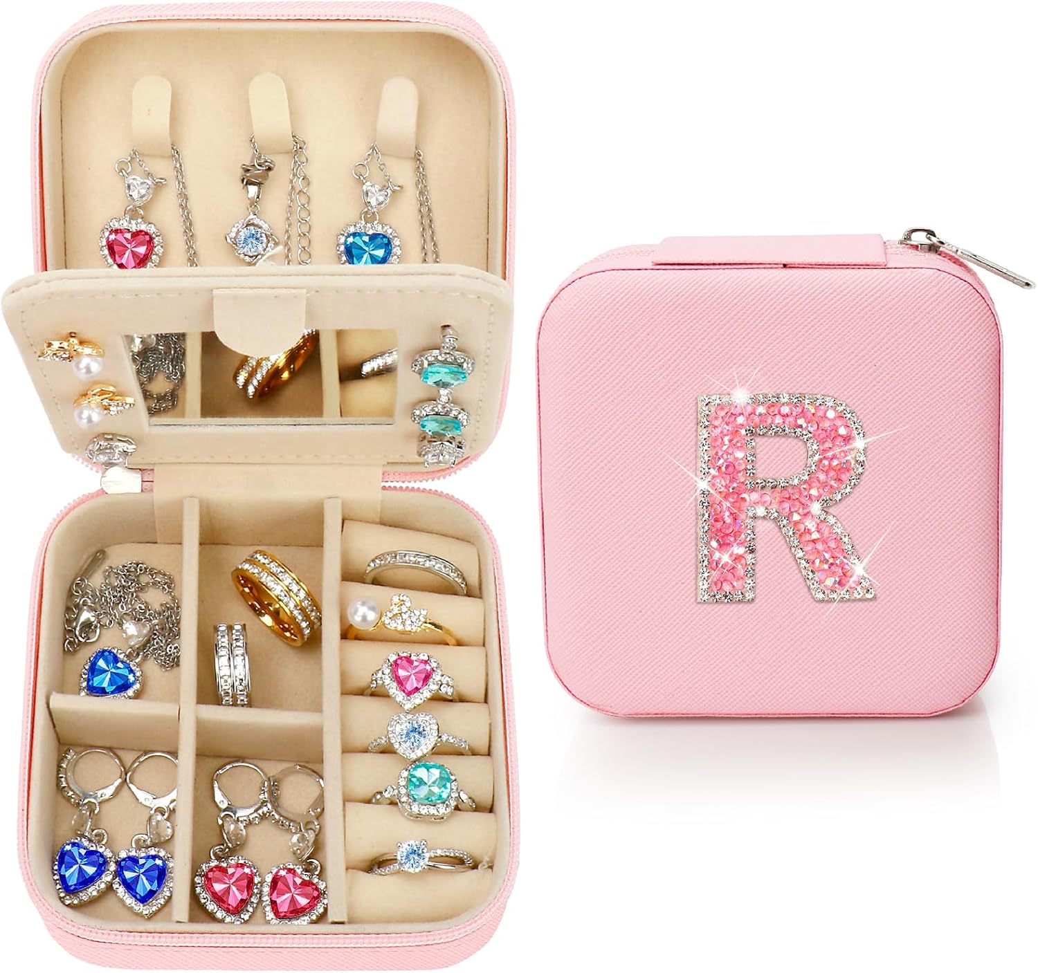 Personalized Initial Travel Small Jewelry Box Case Organizer For Girls Kids