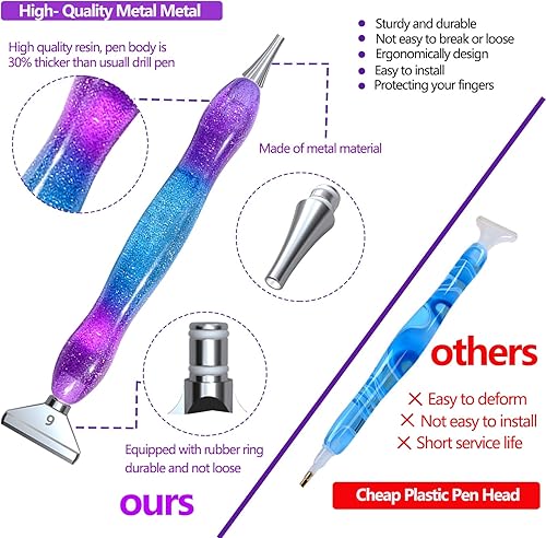 Miniatura 3 de Juego de 16 bolígrafos de pintura de diamante con puntas de metal plateado, 6 puntas de acero inoxidable, 6 arcillas de pegamento, 2 fundas para