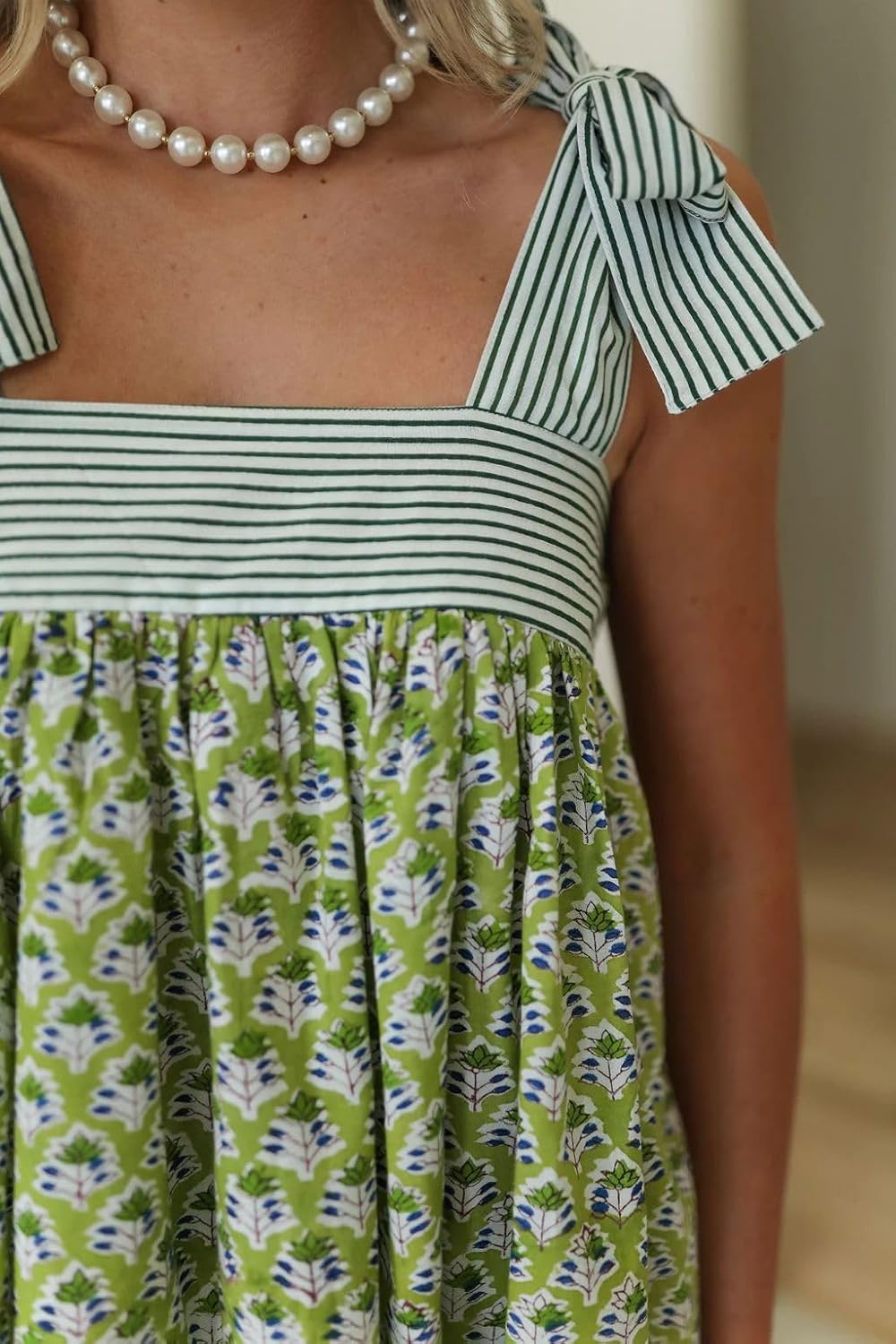 Womens Boho Floral Mini Dress Summer Cottagecore Striped Flowy Smocked Spaghetti Strap Coquette Vacation Sundresses - Image 2