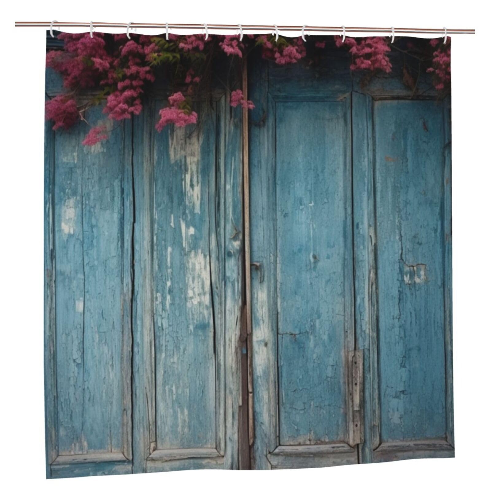 Rideau de bain imperméable robuste et épais effet bois bleu vintage