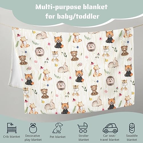 Miniatura 6 de GRJIRAC Manta de franela para bebé, diseño de zorro, ciervos, animales del bosque, animales del bosque, manta de recepción, ropa de cama impresa