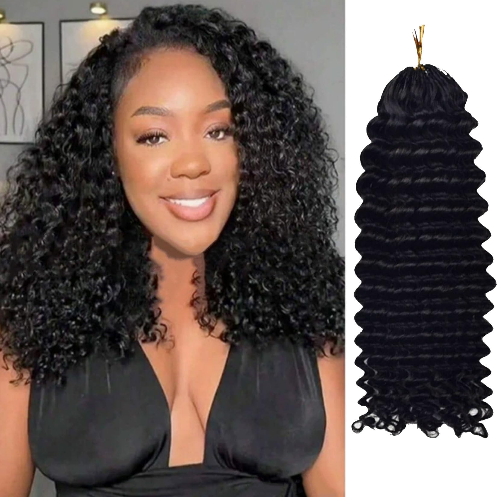 Deep Wave Kinky Curly Feather Crochet Zopf Echthaarverlängerungen Knotless Vorgeeichte Crochet Jungfräuliches Flechthaar Unsichtbare Zöpfe Haarbündel für schwarze Frauen,#1b,16inch