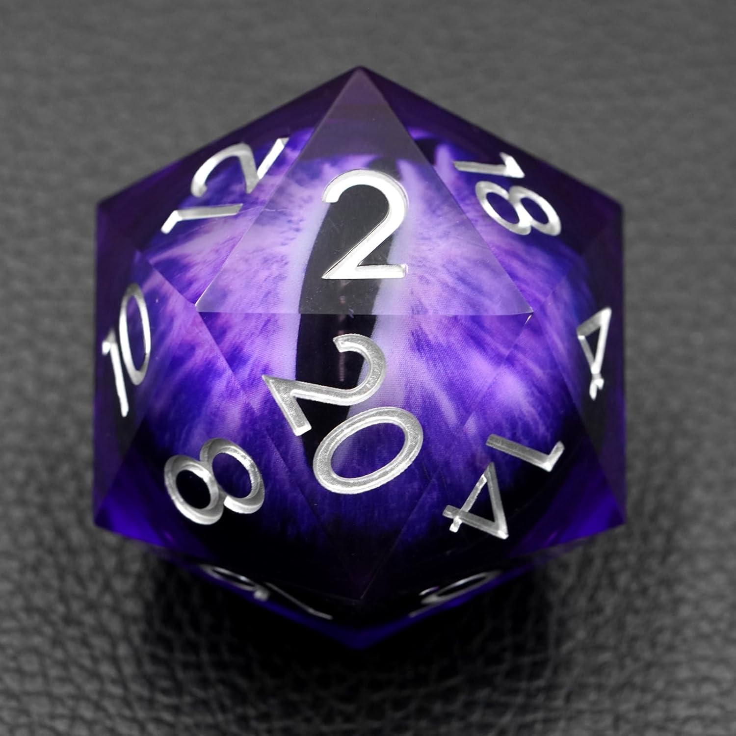 DND Giant Eyeball 20 Side RPG Dice Handmade DND Dice Jumbo D20 50mm with Gift Case, Polyhedral Sharp Edge Dice for Role Playing Game(Violet Moving Eyeball)