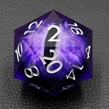 DND Giant Eyeball 20 Side RPG Dice Handmade DND Dice Jumbo D20 50mm with Gift Case, Polyhedral Sharp Edge Dice for Role Playing GameViolet Moving Eyeball